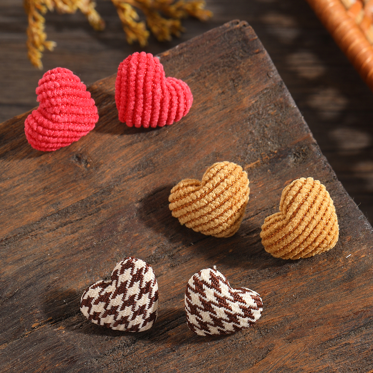 Fashion Solid Color Heart Shape Cloth Handmade Womenu0027S Ear Studs 3 Pairs