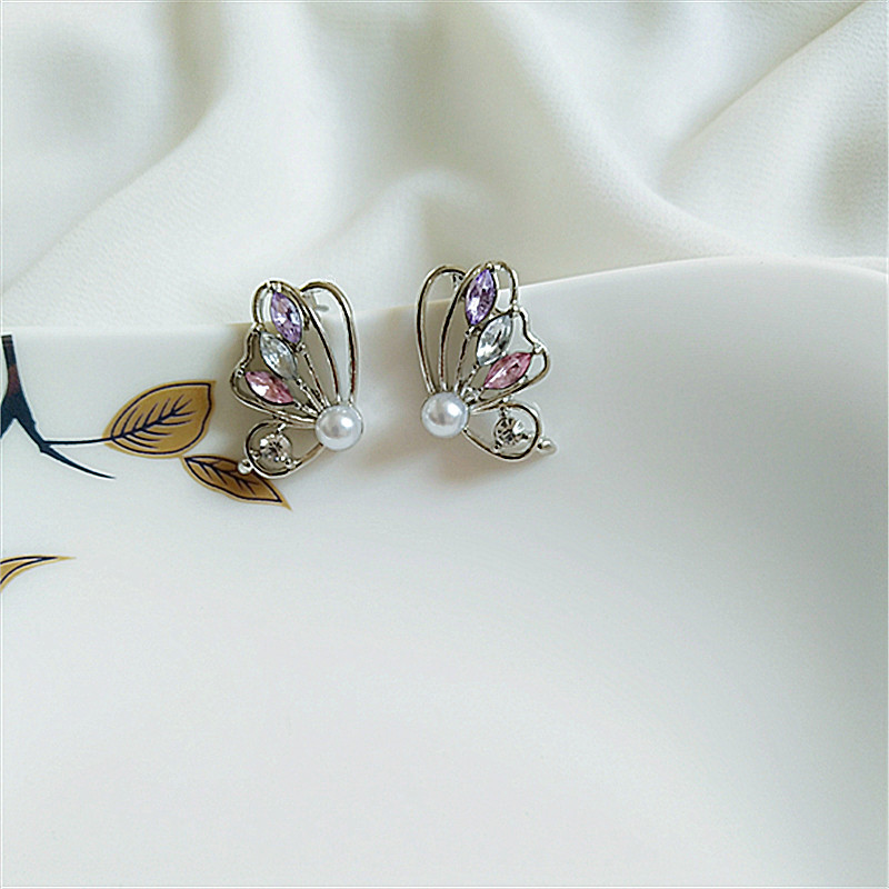 Sweet Butterfly Alloy Plating Rhinestones Womenu0027S Ear Studs 1 Pair