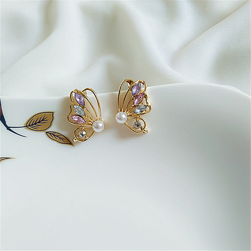 Sweet Butterfly Alloy Plating Rhinestones Womenu0027S Ear Studs 1 Pair