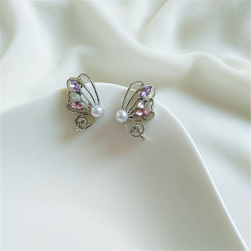 Sweet Butterfly Alloy Plating Rhinestones Womenu0027S Ear Studs 1 Pair