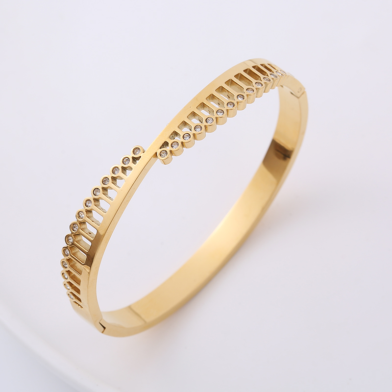 Fashion Geometric Stainless Steel Asymmetrical Irregular Rhinestones Bangle 1 Piece
