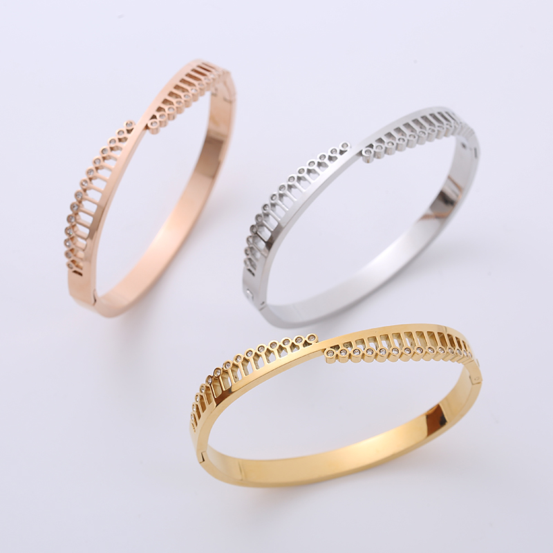 Fashion Geometric Stainless Steel Asymmetrical Irregular Rhinestones Bangle 1 Piece