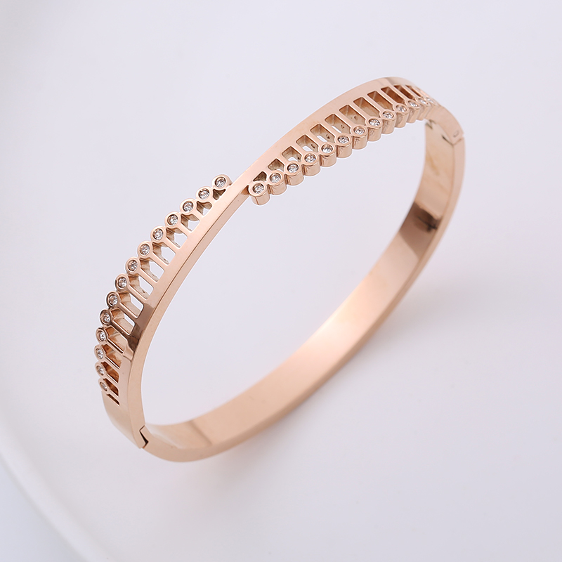 Fashion Geometric Stainless Steel Asymmetrical Irregular Rhinestones Bangle 1 Piece