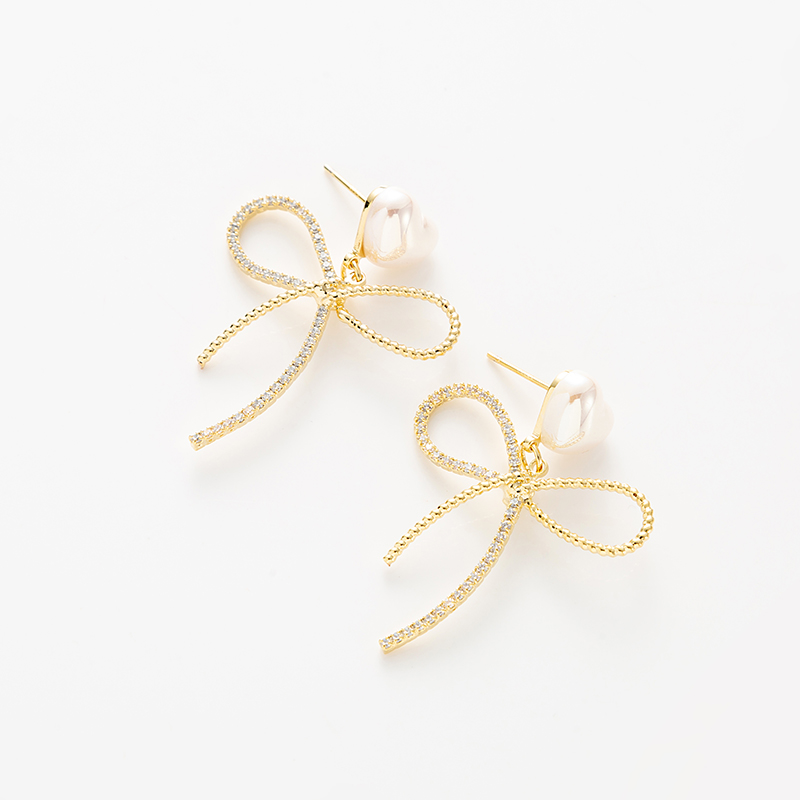 Glam Pentagram Heart Shape Bow Knot Copper Gold Plated Silver Plated Artificial Pearls Zircon Drop E