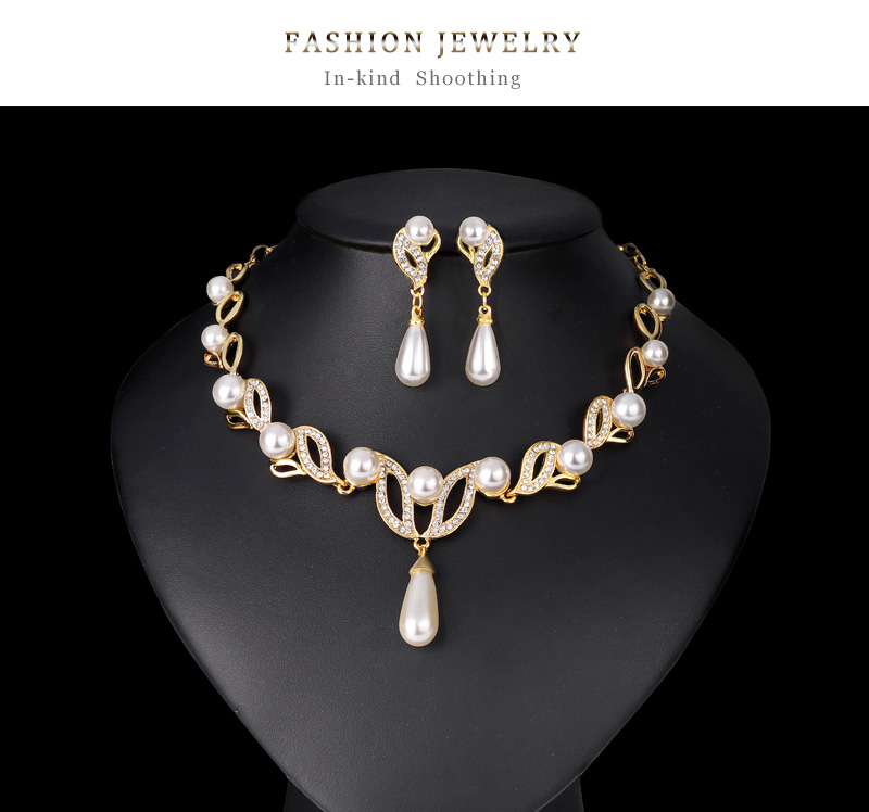 Simple Style Water Droplets Alloy Inlay Artificial Pearls Rhinestones Womenu0027S Earrings Necklace 