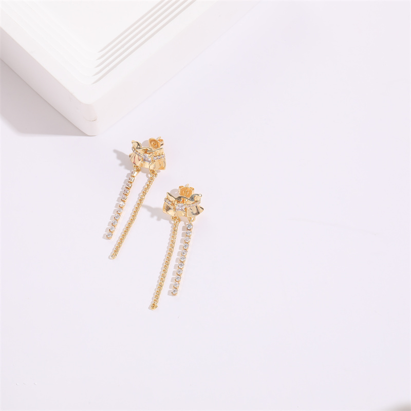 Fashion Square Heart Shape Copper Tassel Gold Plated Zircon Drop Earrings 1 Pair