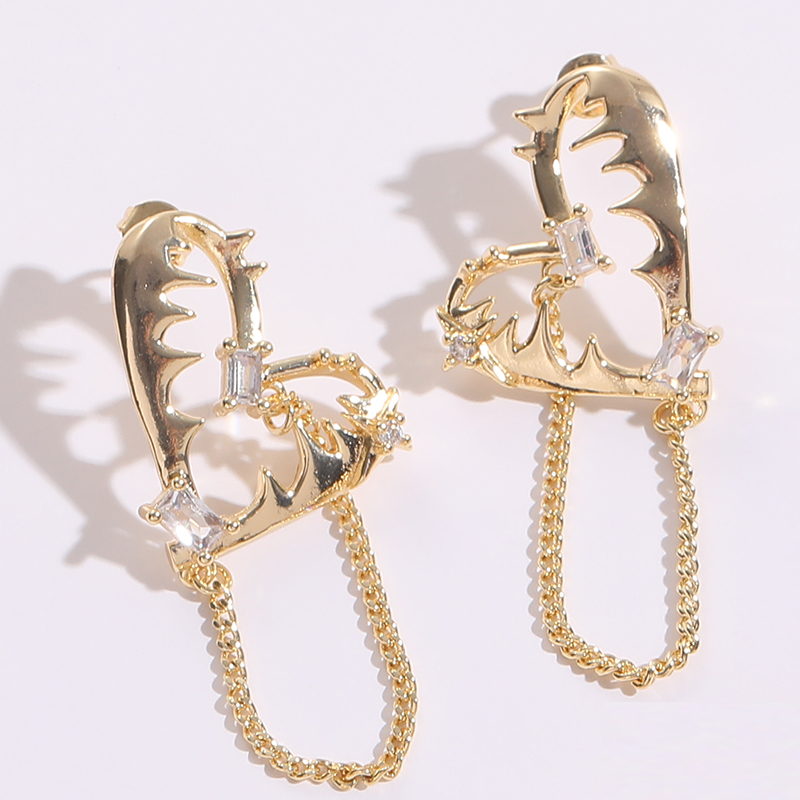 Fashion Square Heart Shape Copper Tassel Gold Plated Zircon Drop Earrings 1 Pair