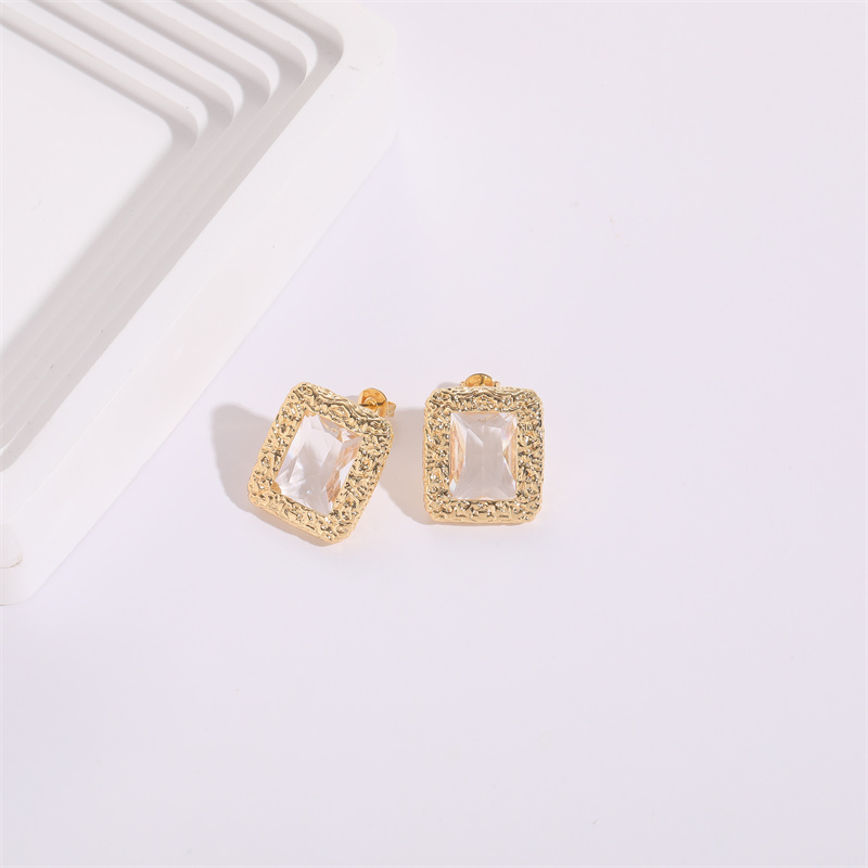 Fashion Square Heart Shape Copper Tassel Gold Plated Zircon Drop Earrings 1 Pair