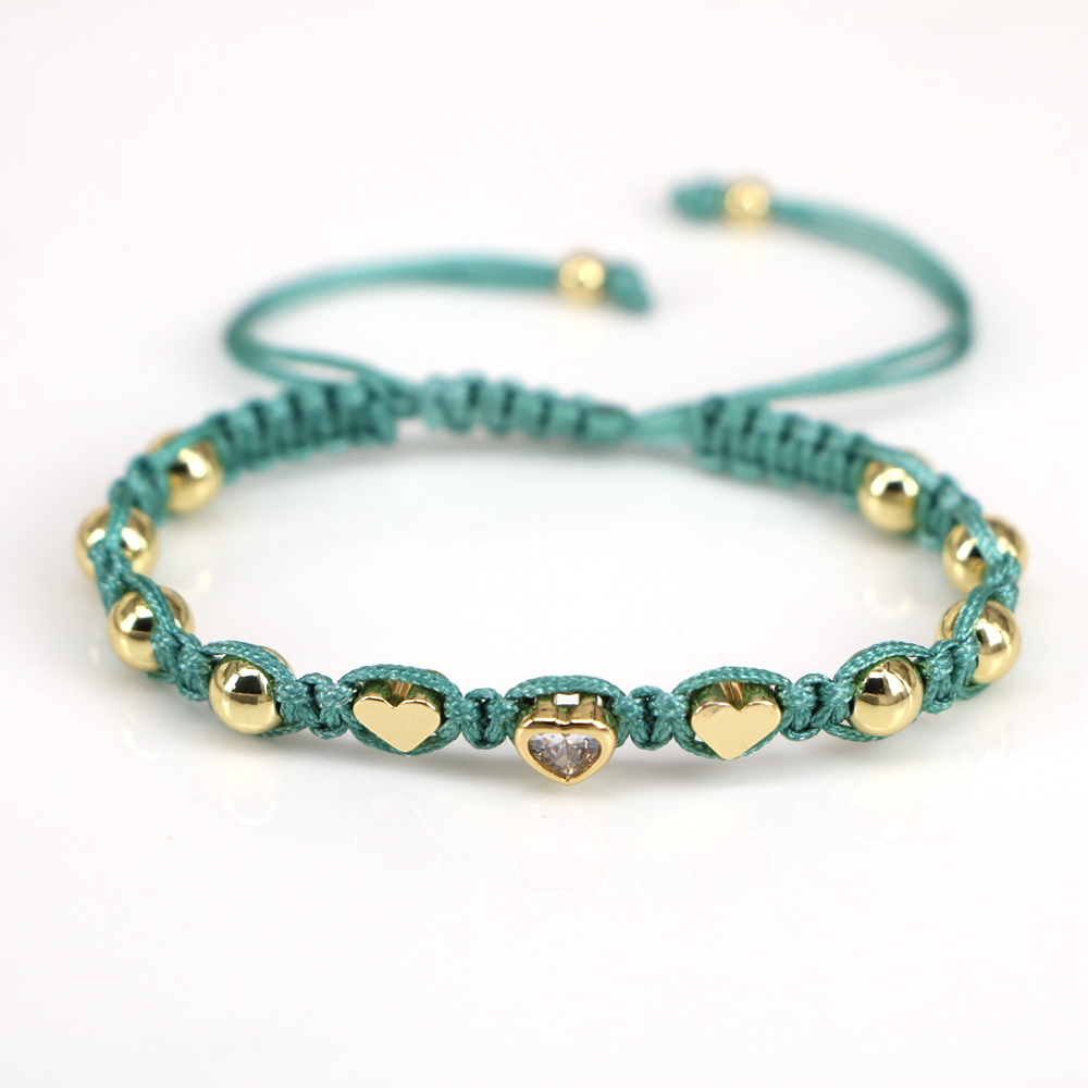 Elegant Heart Shape rope Copper Gold Plated Zircon Bracelets 1 Piece