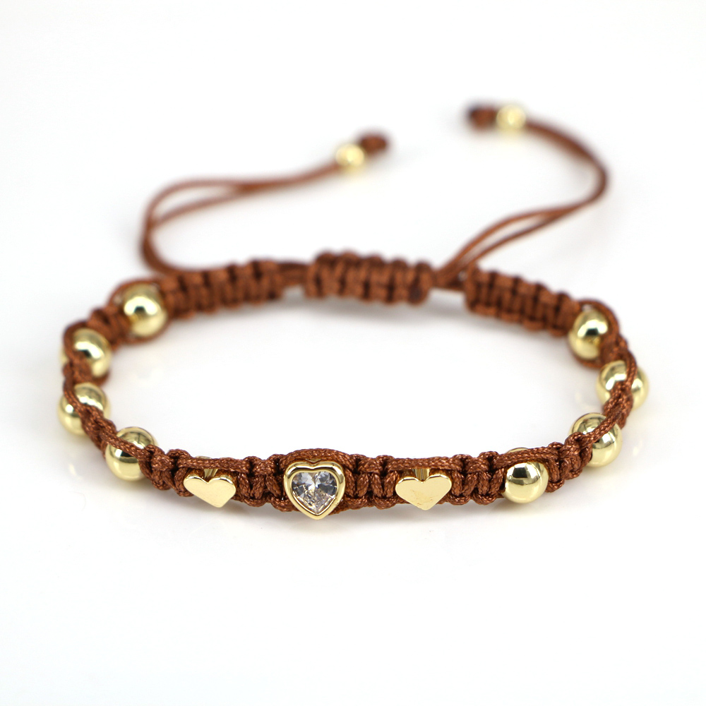 Elegant Heart Shape rope Copper Gold Plated Zircon Bracelets 1 Piece