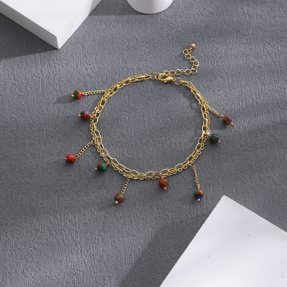 Casual Heart Shape Alloy Beaded Natural Stone Womenu0027S Anklet 1 Piece