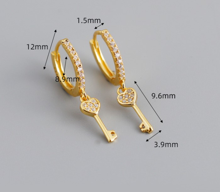 Fashion Key Sterling Silver Inlay Zircon Drop Earrings 1 Pair