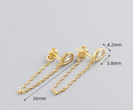 Fashion Water Droplets Sterling Silver Inlay Zircon Drop Earrings 1 Pair
