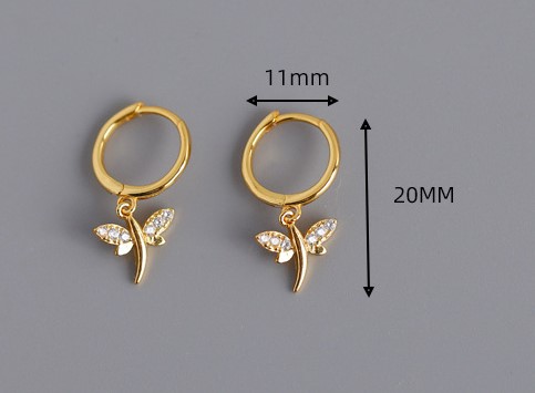 Fashion Dragonfly Sterling Silver Inlay Artificial Gemstones Drop Earrings 1 Pair