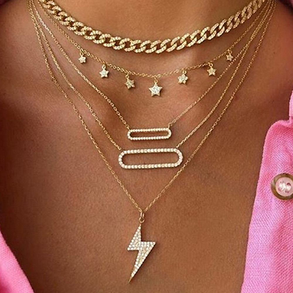 Fashion Star Heart Shape Lightning Alloy Plating Inlay Rhinestones Womenu0027S Layered Necklaces 1 P