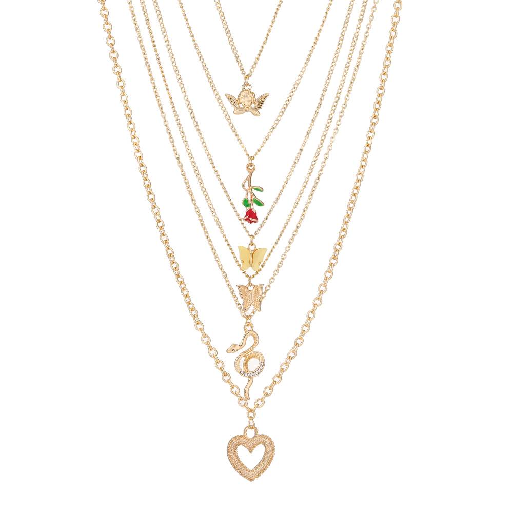 Fashion Star Heart Shape Lightning Alloy Plating Inlay Rhinestones Womenu0027S Layered Necklaces 1 P