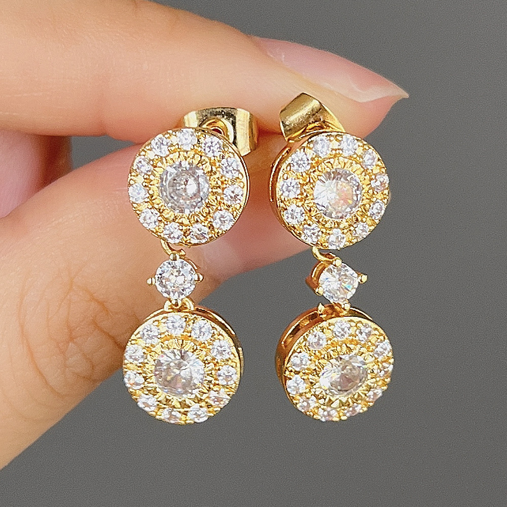 Fashion Round Copper Plating Artificial Diamond Drop Earrings 1 Pair