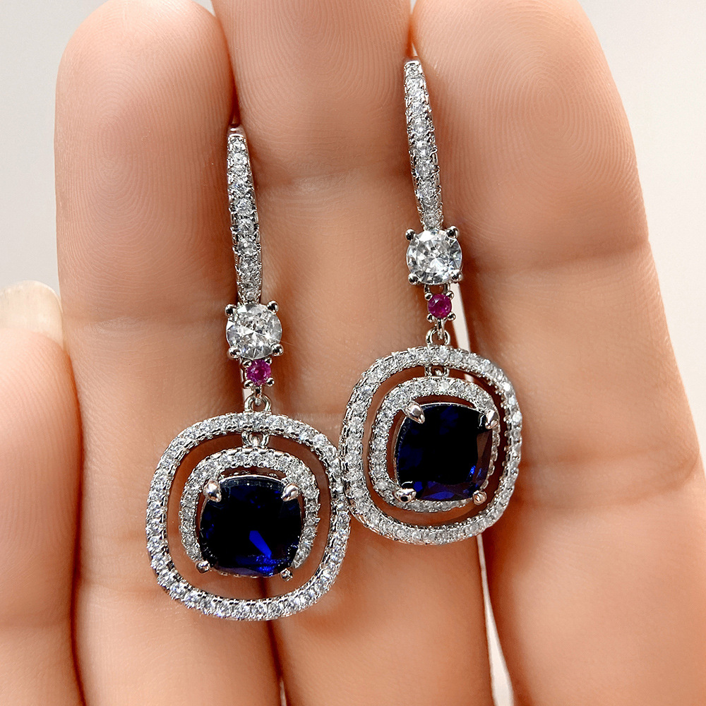 Fashion Geometric Copper Inlay Artificial Diamond Drop Earrings 1 Pair