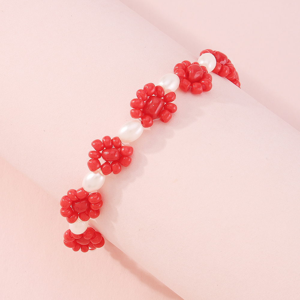 Bohemian Flower Alloy Seed Bead Beaded Braid Womenu0027S Anklet 1 Piece