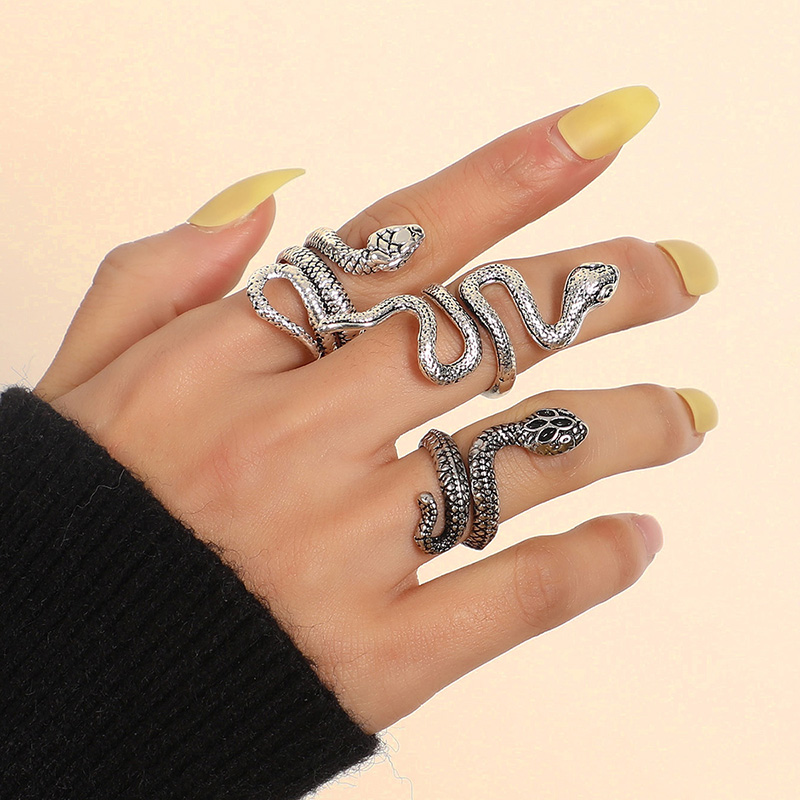 Retro Snake Alloy Plating Unisex Open Ring 3 Piece Set