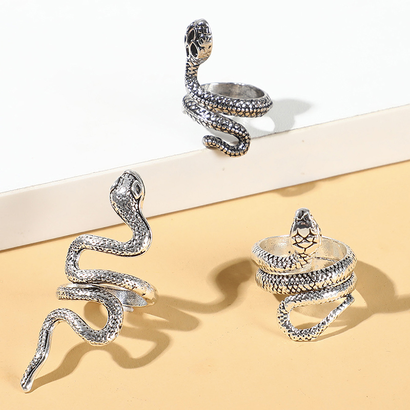 Retro Snake Alloy Plating Unisex Open Ring 3 Piece Set