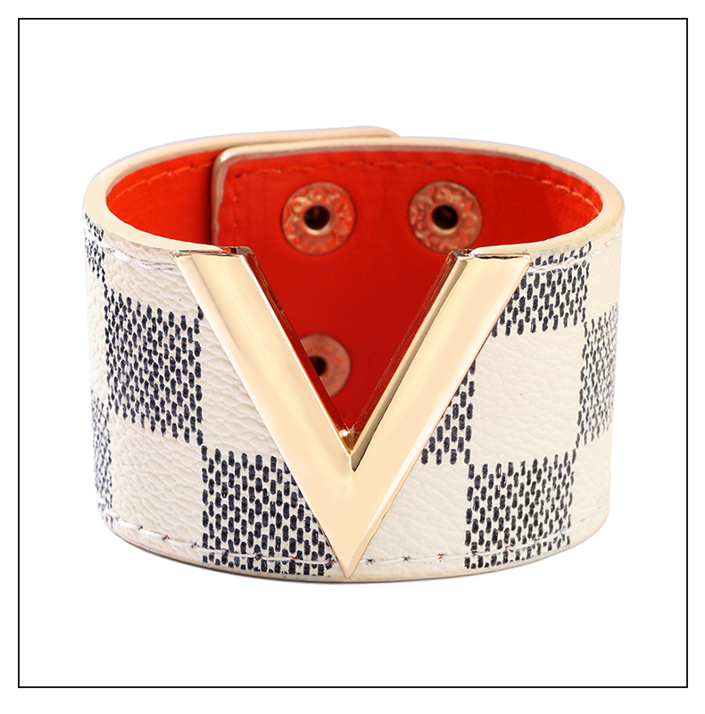 Sexy Plaid Pu Leather Womenu0027S Bangle 1 Piece