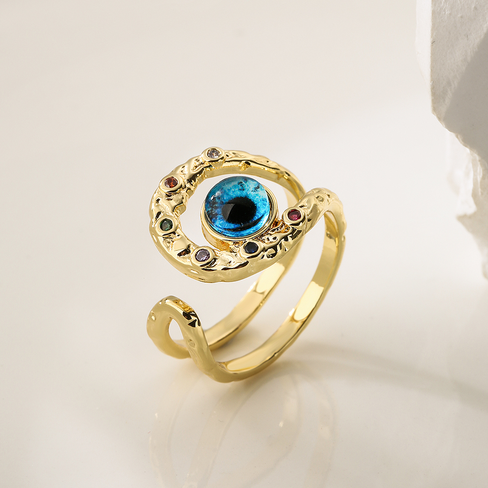 Fashion Devilu0027S Eye Copper Gold Plated Zircon Open Ring 1 Piece
