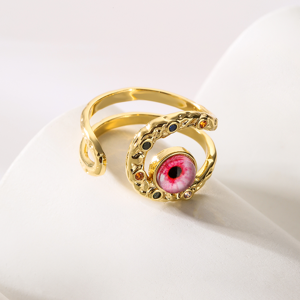 Fashion Devilu0027S Eye Copper Gold Plated Zircon Open Ring 1 Piece