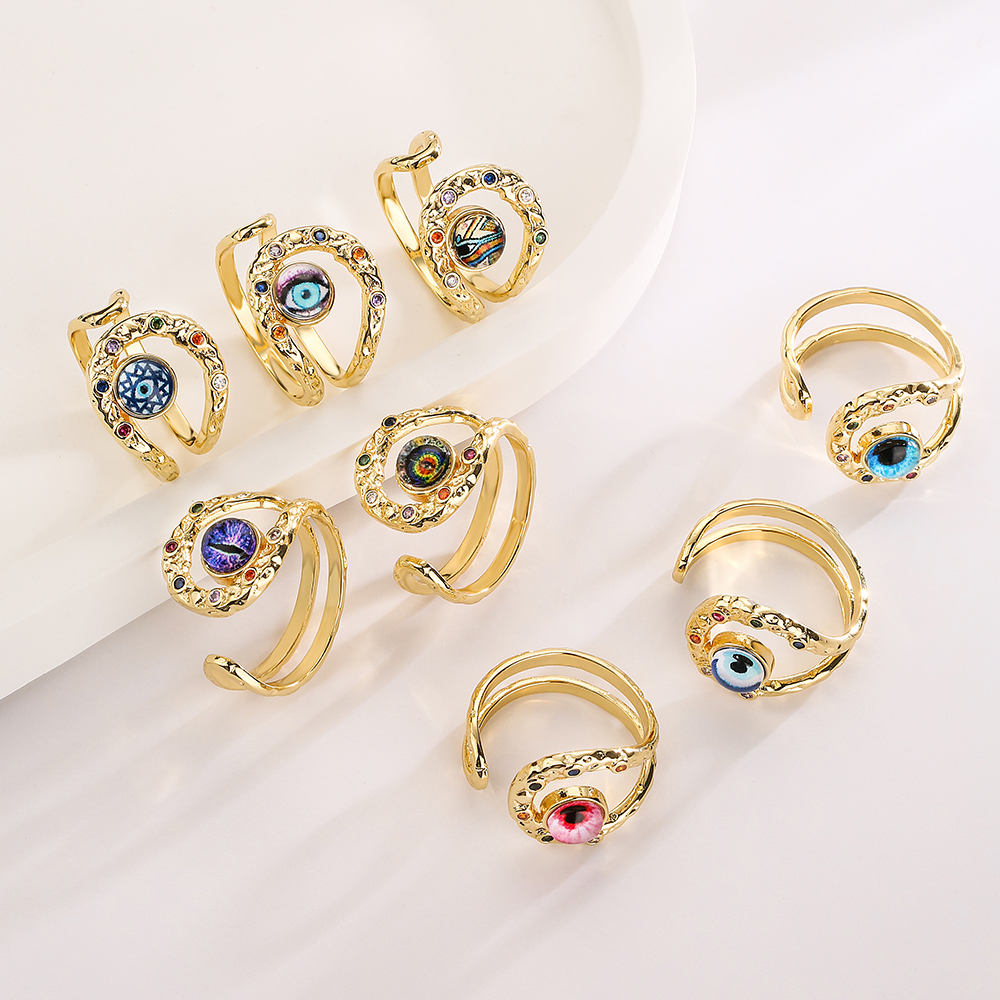 Fashion Devilu0027S Eye Copper Gold Plated Zircon Open Ring 1 Piece