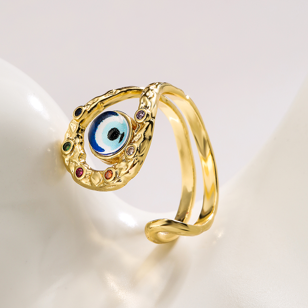 Fashion Devilu0027S Eye Copper Gold Plated Zircon Open Ring 1 Piece