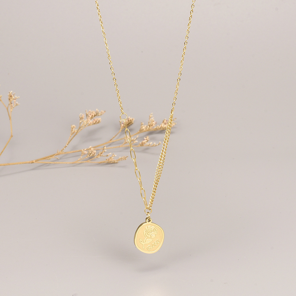 Simple Style Rose Titanium Steel Gold Plated Pendant Necklace 1 Piece