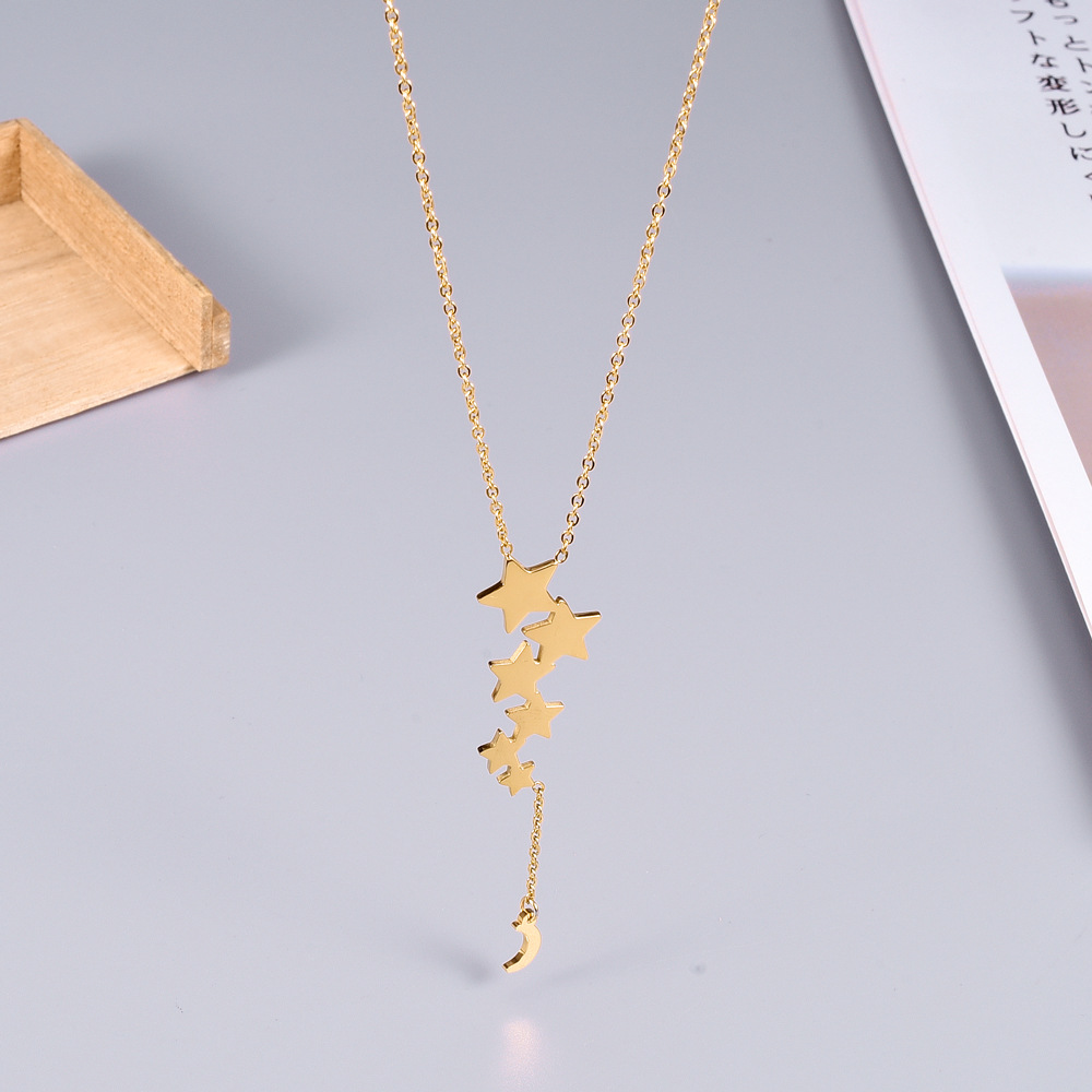 Simple Style Star Moon Titanium Steel Gold Plated Pendant Necklace 1 Piece