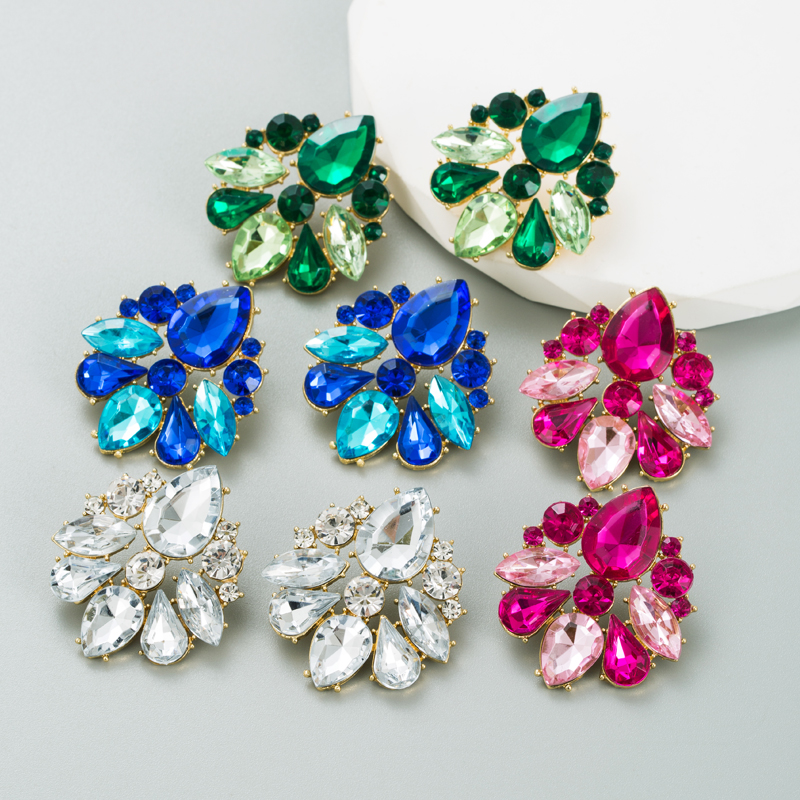 Vacation Water Droplets Flower Alloy Inlay Rhinestones Womenu0027S Earrings 1 Pair