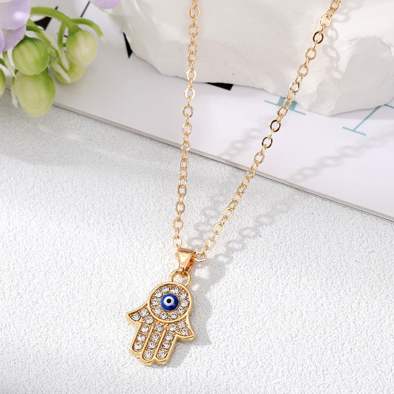 Fashion Devilu0027S Eye Hand Of Fatima Alloy Plating Inlay Rhinestones Womenu0027S Pendant Necklace 