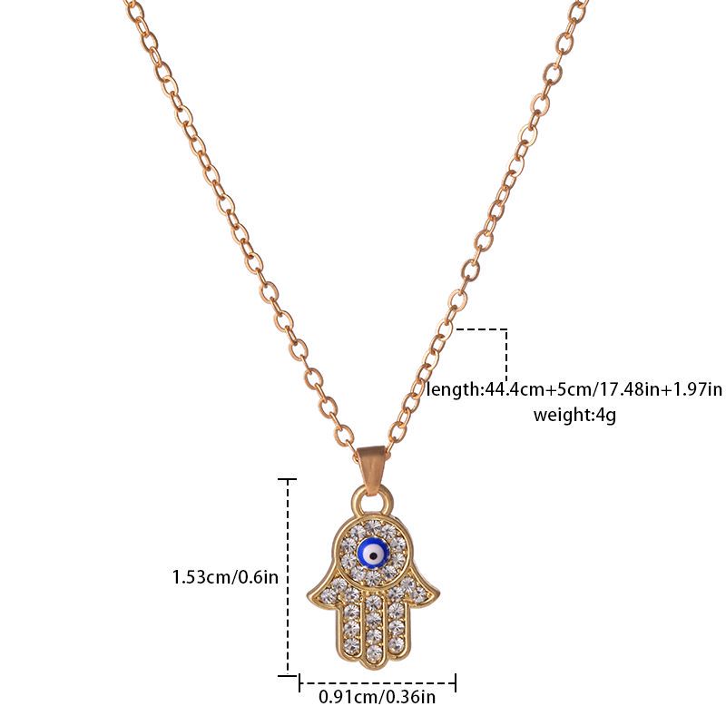 Fashion Devilu0027S Eye Hand Of Fatima Alloy Plating Inlay Rhinestones Womenu0027S Pendant Necklace 