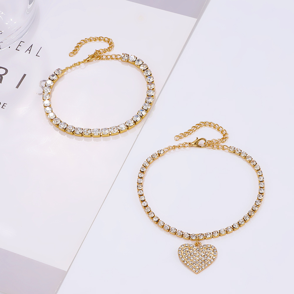 Fashion Heart Shape Alloy Inlay Rhinestones Womenu0027S Anklet 2 Piece Set