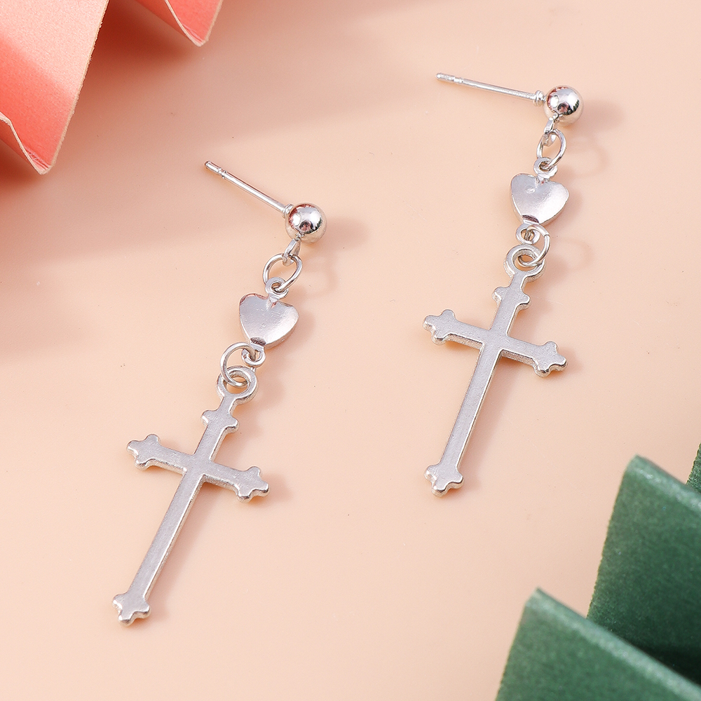 Retro Cross Heart Shape Alloy Womenu0027S Drop Earrings 1 Pair