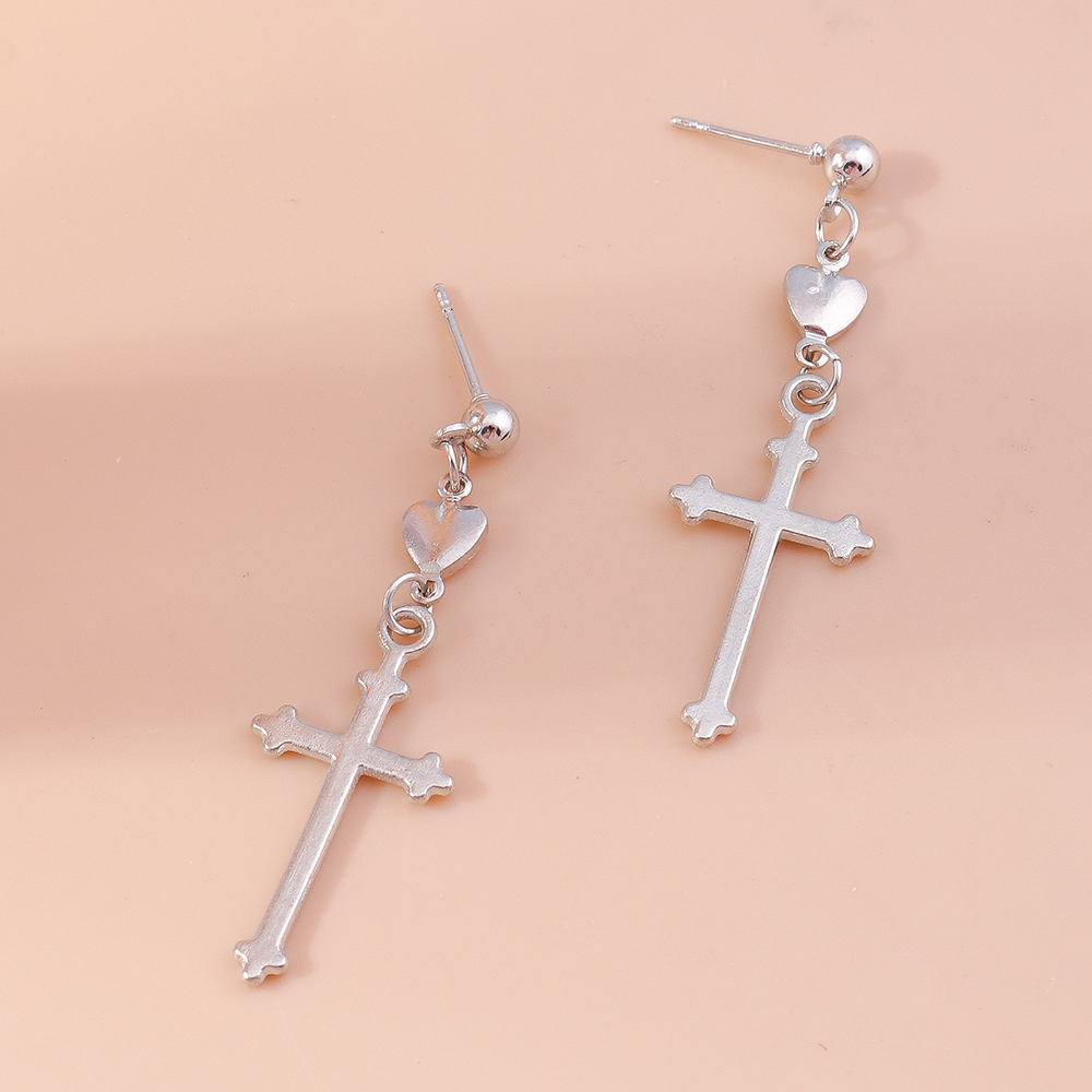 Retro Cross Heart Shape Alloy Womenu0027S Drop Earrings 1 Pair