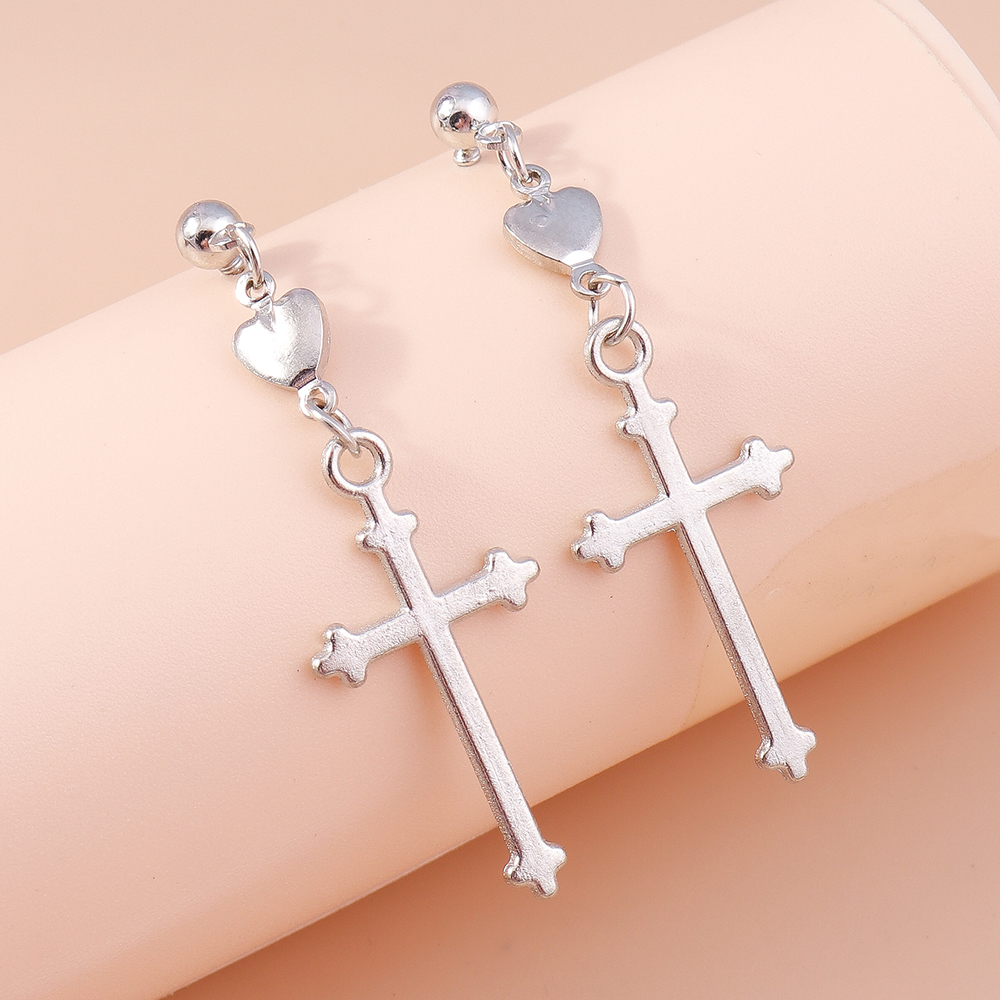 Retro Cross Heart Shape Alloy Womenu0027S Drop Earrings 1 Pair