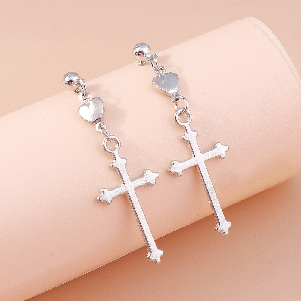 Retro Cross Heart Shape Alloy Womenu0027S Drop Earrings 1 Pair