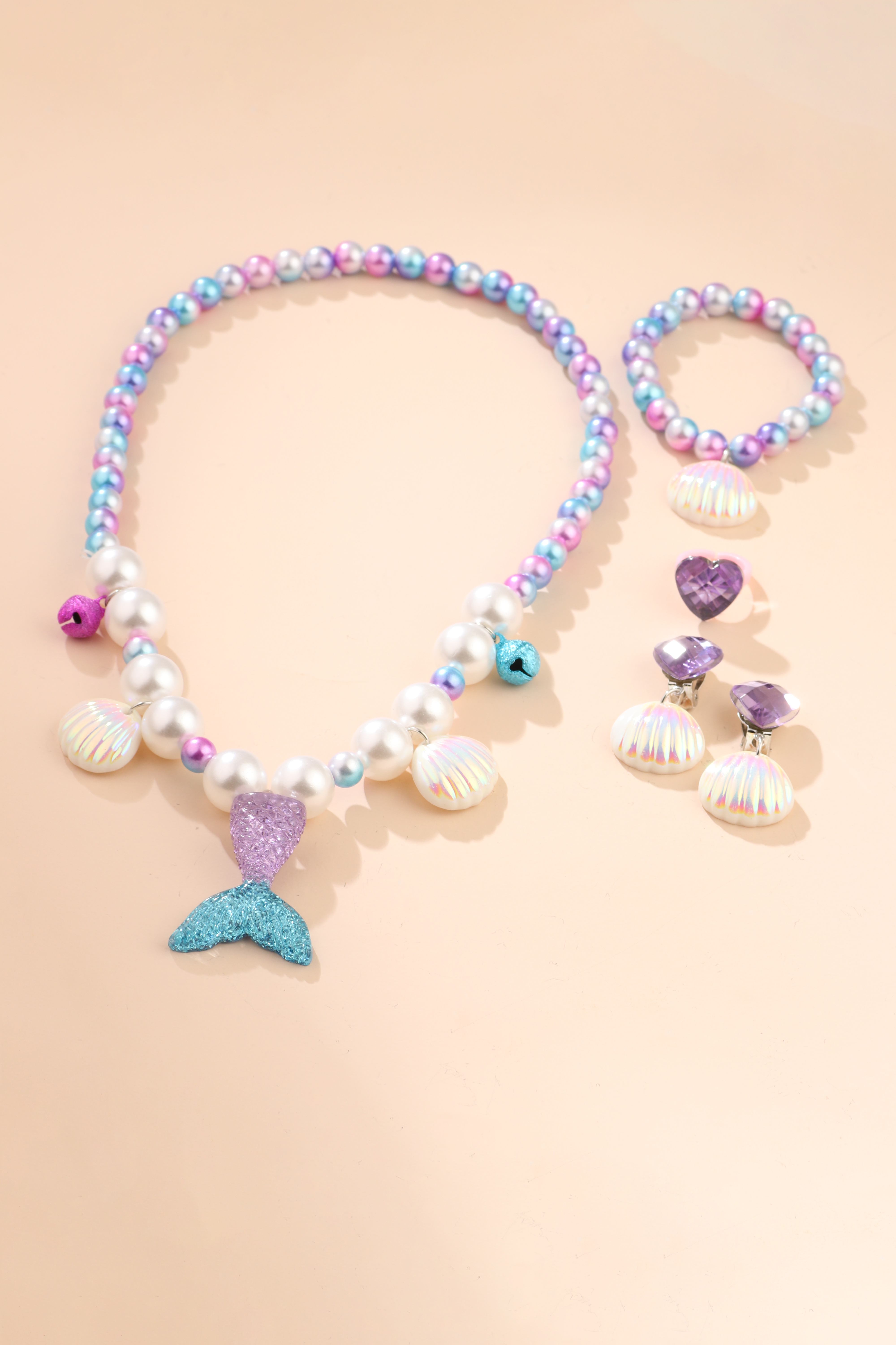 Cute Shell Fish Tail Resin Beaded Kidu0027S Necklace 1 Set