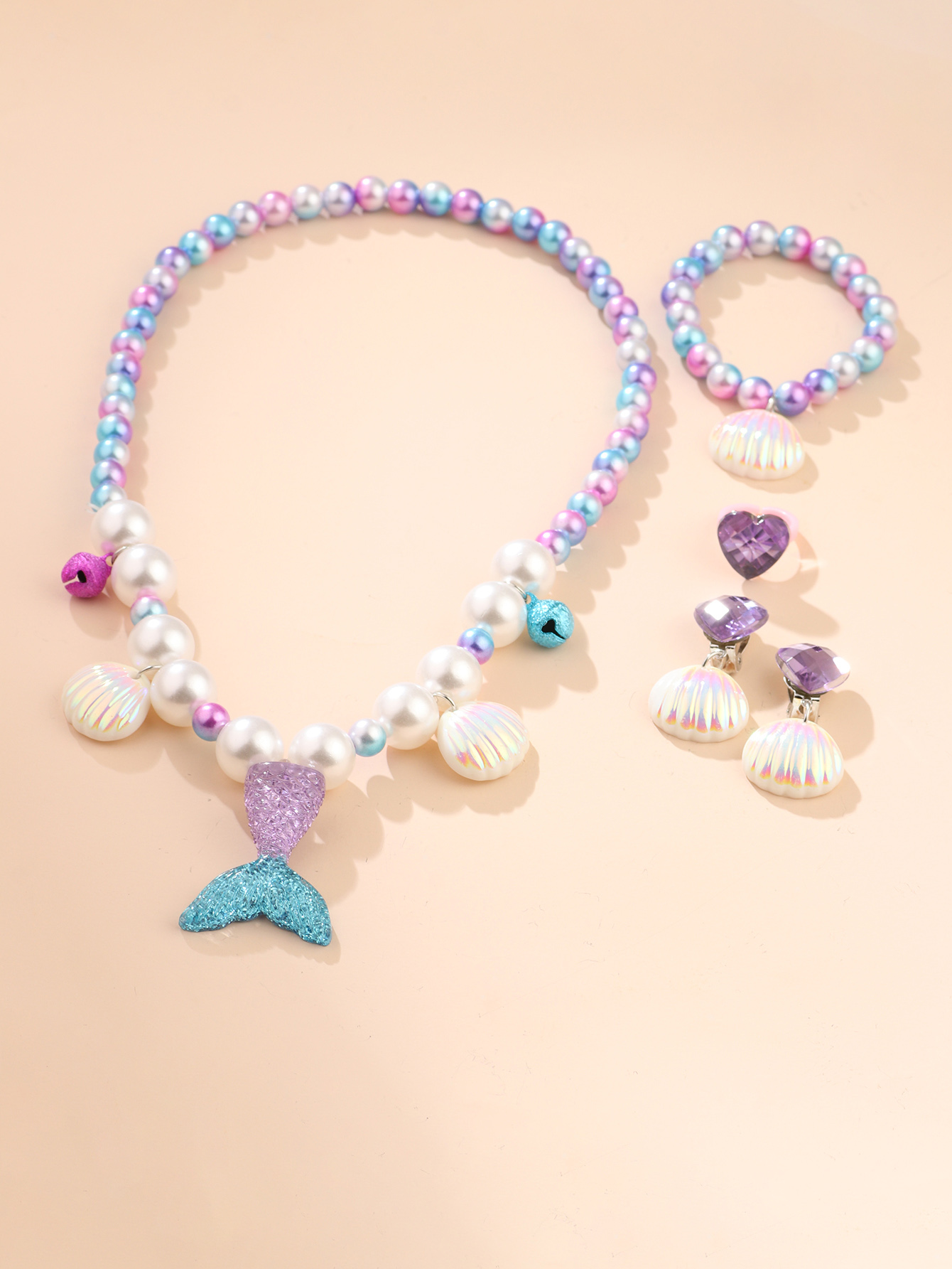 Cute Shell Fish Tail Resin Beaded Kidu0027S Necklace 1 Set