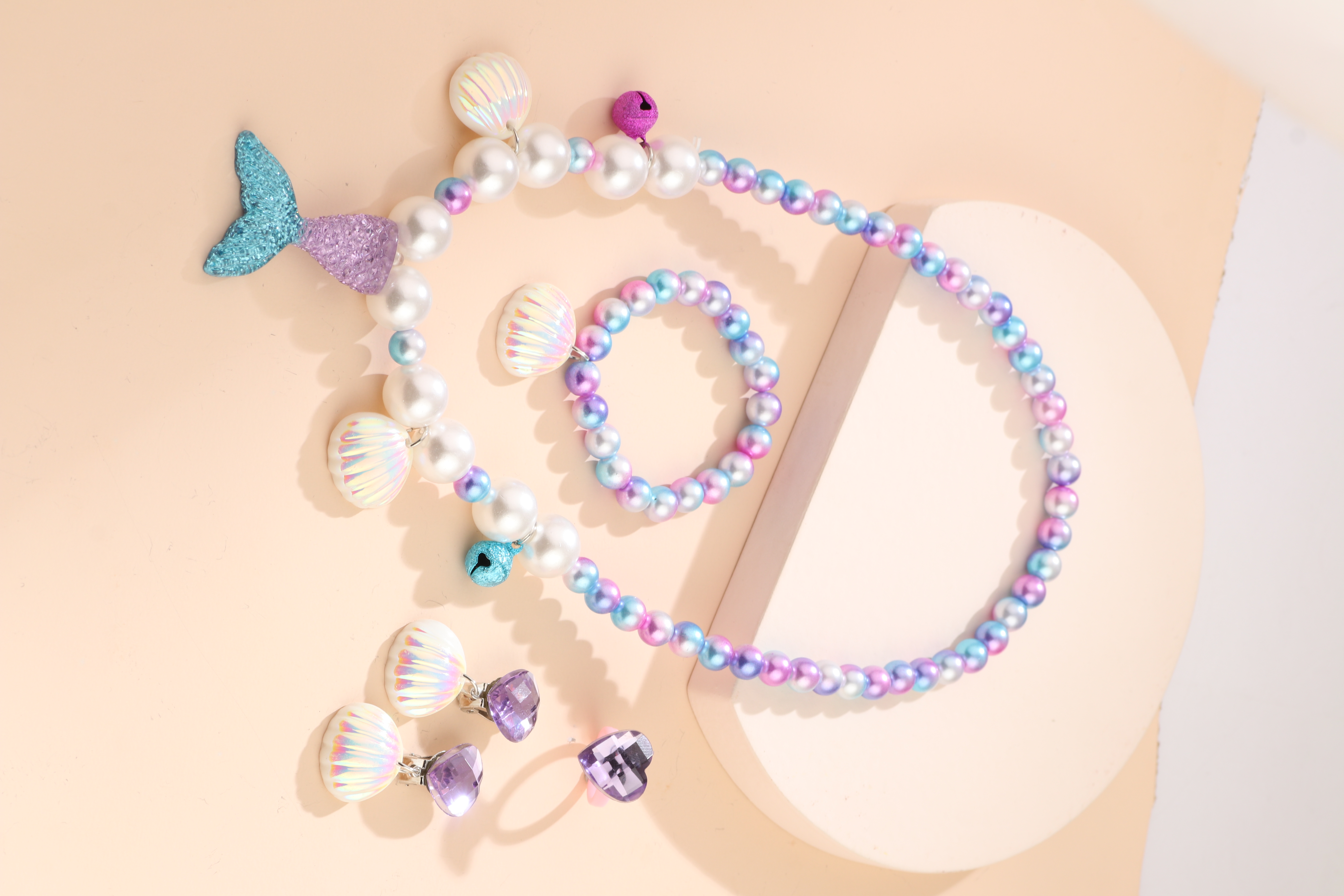 Cute Shell Fish Tail Resin Beaded Kidu0027S Necklace 1 Set