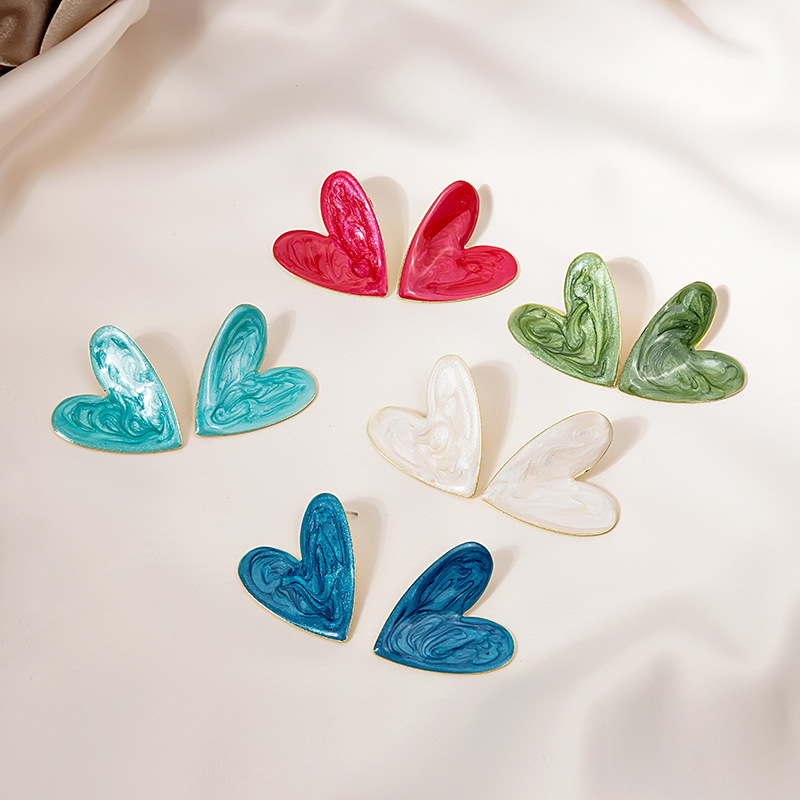 Sweet Heart Shape Alloy Enamel Womenu0027S Earrings 1 Pair