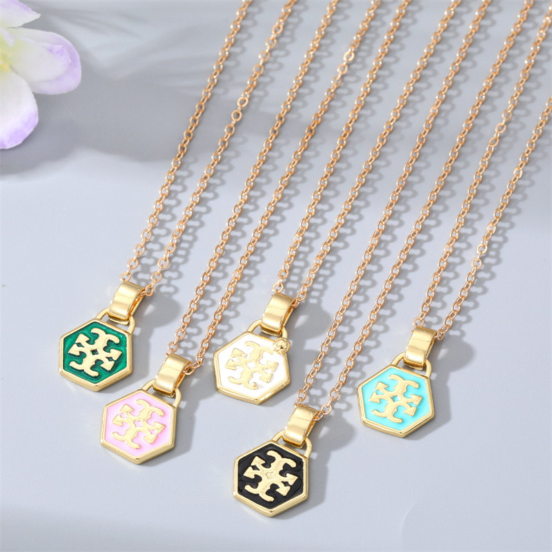 Fashion Irregular Hexagon Alloy Enamel Womenu0027S Pendant Necklace 1 Piece