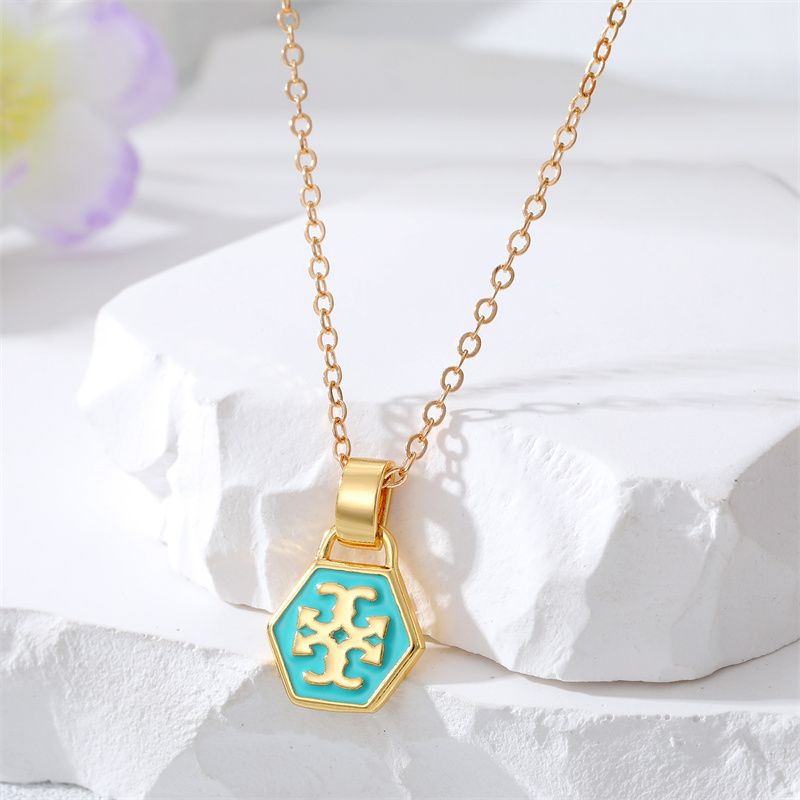 Fashion Irregular Hexagon Alloy Enamel Womenu0027S Pendant Necklace 1 Piece