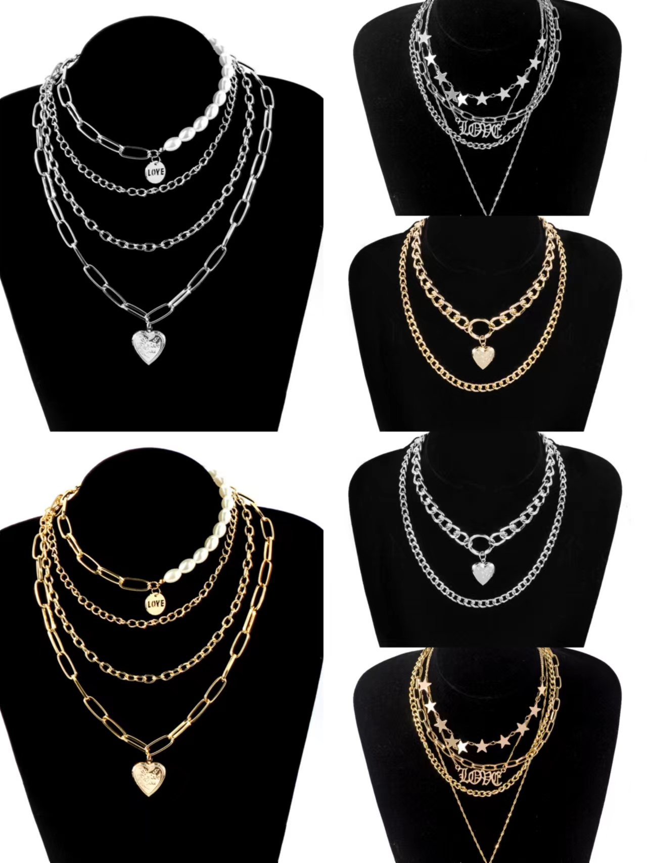 Fashion Heart Shape Alloy Plating Artificial Pearls Womenu0027S Layered Necklaces 1 Piece