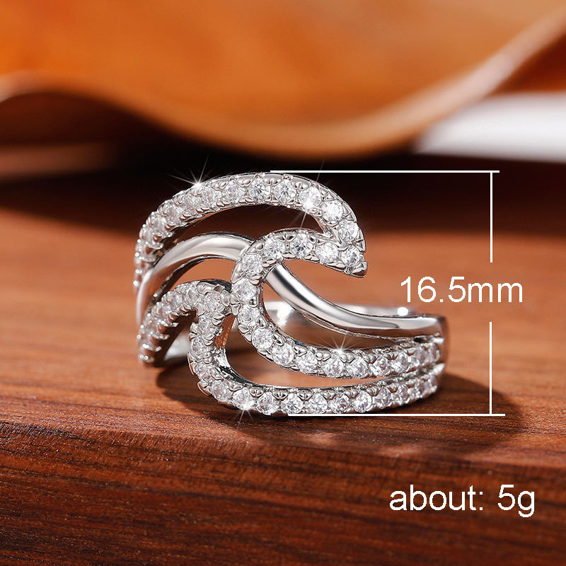 Retro Geometric Waves Copper Inlay Artificial Diamond Rings 1 Piece