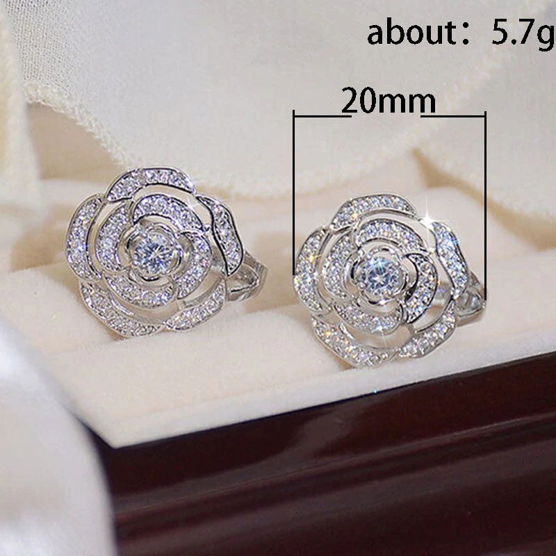 Fashion Flower Copper Gold Plated Zircon Earrings 1 Pair