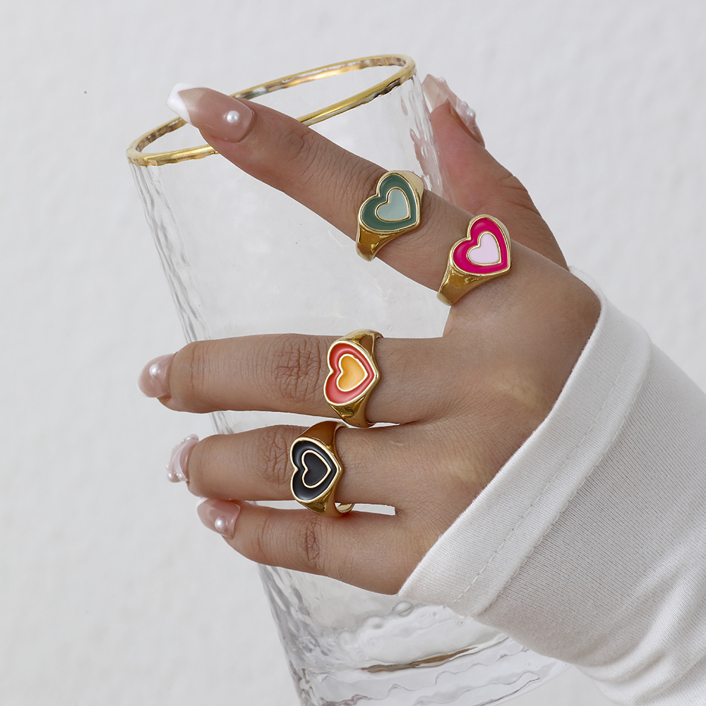 Fashion Heart Shape Alloy Enamel Womenu0027S Rings 1 Piece